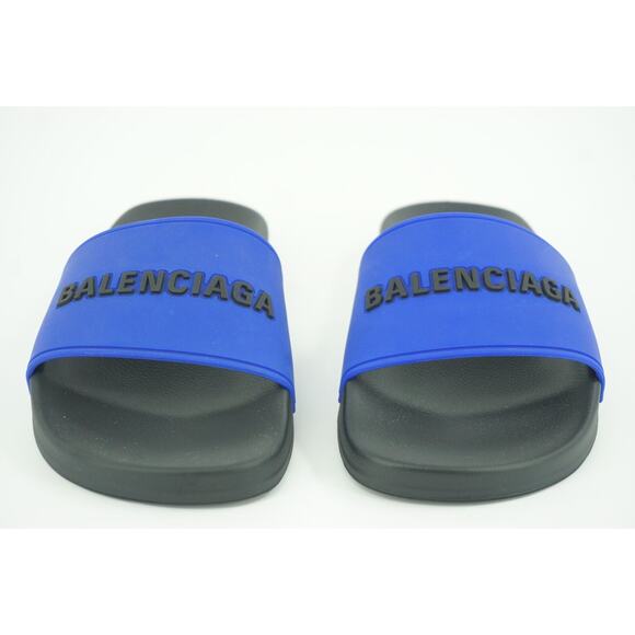 New Balenciaga Pool Flat Slide Sandal SZ 36 C Blue $445 Logo Flip Flop Rubber - Picture 11 of 11